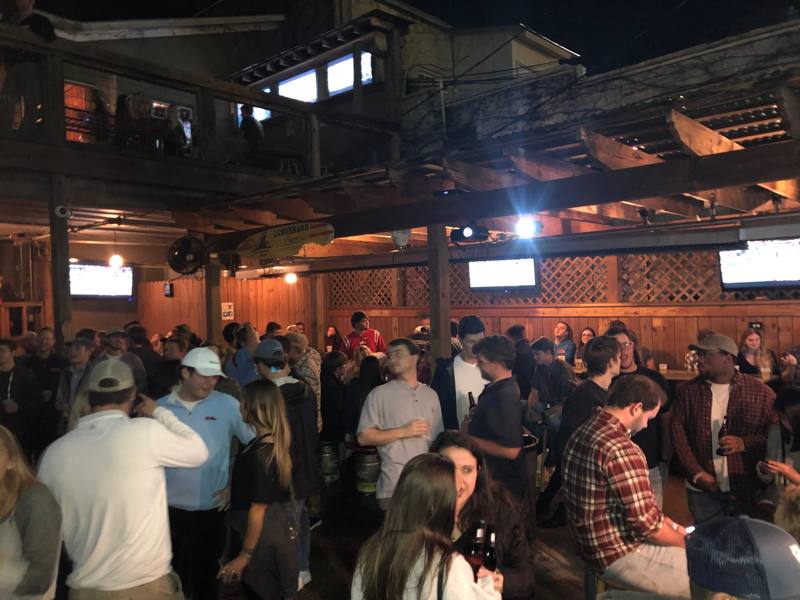 The Round Table patio packed at night